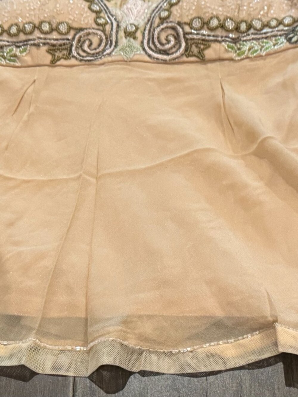 Sue Wong Silk Chiffon Y2K Camisole Beige Green Beaded Lace Top babydoll Deco #16 - Picture 5 of 16
